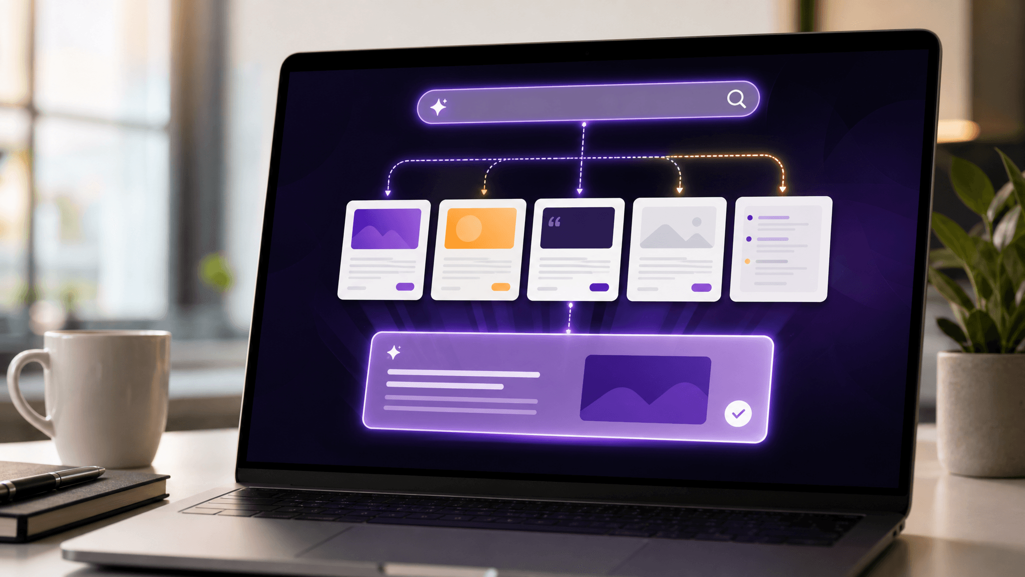 Futuristic visualization of Google AI search interface with website content being processed