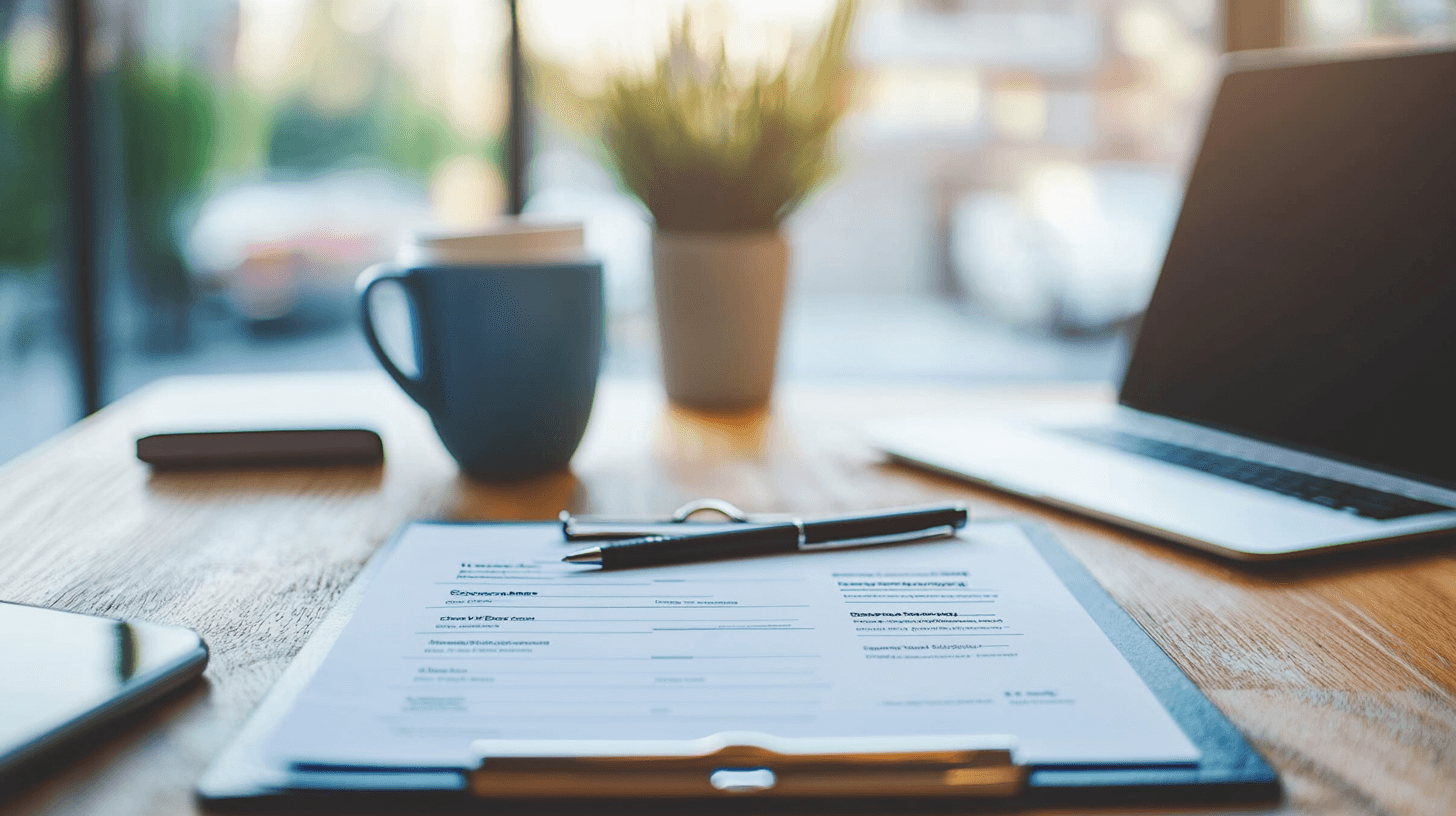A clipboard with a scorecard checklist and pen, evaluating a dental marketing agency