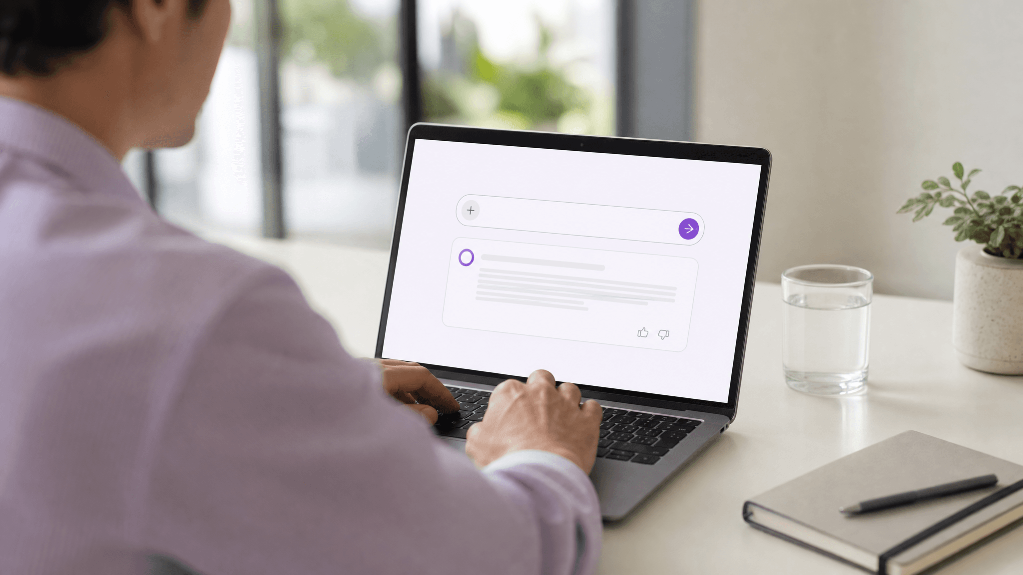 Person typing a health question into an AI answer interface on a laptop, representing Perplexity Health as an AI front door