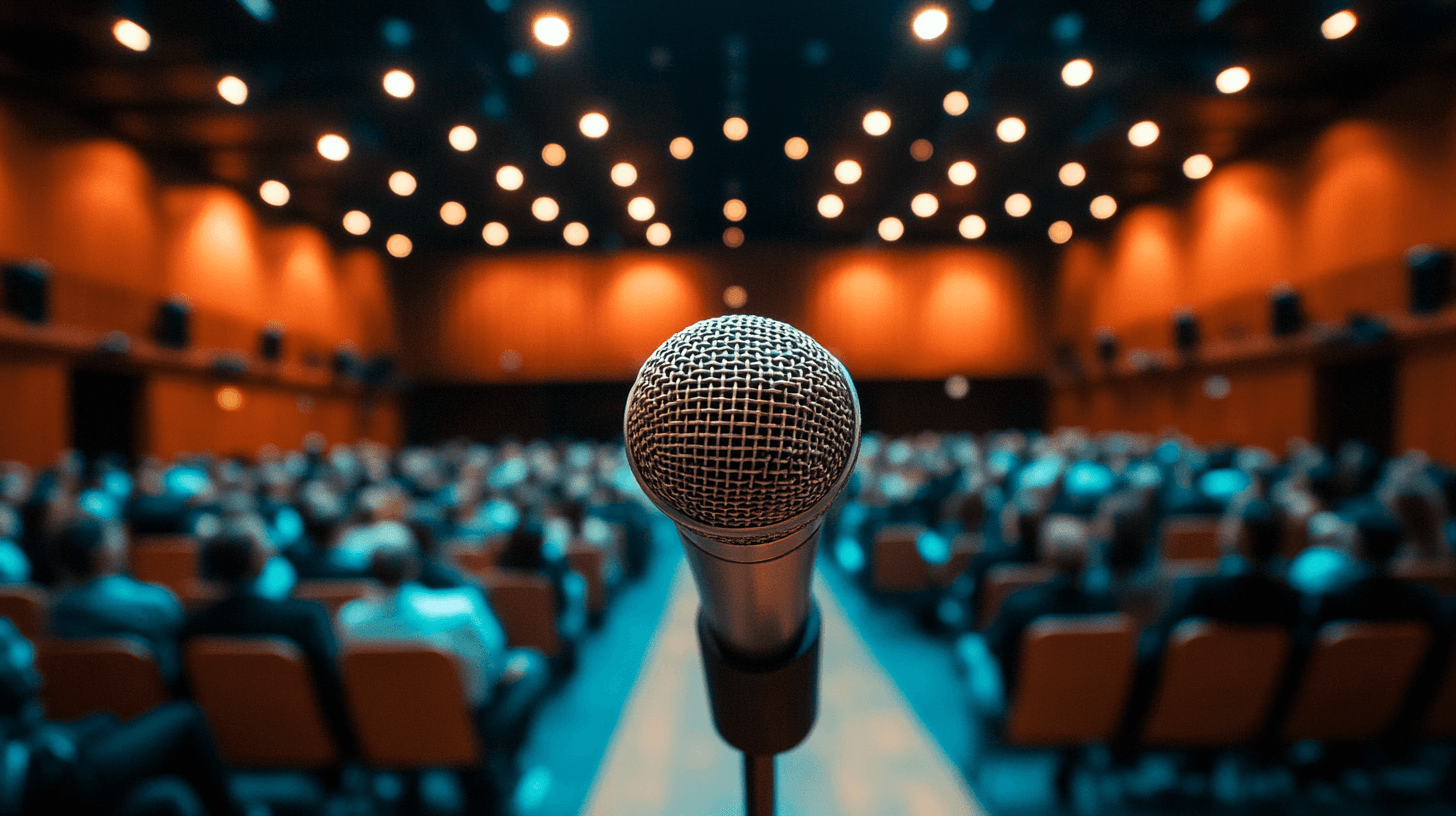 A speaker's point of view from a conference stage looking out at a packed dental audience